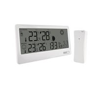 EMOS - Station météo sans fil avec capteur extérieur - Température intérieure/extérieure, humidité, prévisions météorologiques - Horloge radio-pilotée avec réveil, indicateur de confort - Support