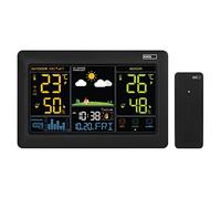 EMOS Station météo sans fil avec écran couleur et capteur extérieur, thermomètre, hygromètre, baromètre, prévisions météo, date et heure, réveil, indicateur Smiley, bloc d'alimentation inclus