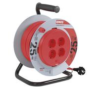 EMOS tambour de câble professionnel à centre fixe, 25m de câble, 4 prises Schuko, noyau non tournant, section de câble 1,5 mm, P19427