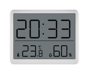 EMOS Thermomètre d'ambiance numérique et hygromètre avec horloge à poser/suspendre/support magnétique - Écran LCD avec affichage des valeurs minimales et maximales, date, réveil - Batterie incluse -