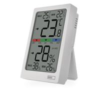 EMOS Thermomètre et hygromètre numérique d'intérieur à piles | Thermomètre d'intérieur avec tendance de température et d'humidité, affichage confortable, support, alimenté par piles (2 x