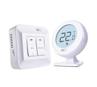 EMOS Thermostat d'ambiance numérique, Bouton Rotatif Manuel Rond, kit sans | Kit émetteur + récepteur, portée de 100 m, thermostat pour chauffage et refroidissement, avec molette de réglage