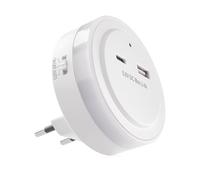 EMOS Veilleuse LED pour Prise de Courant avec Sortie USB-C et USB-A, 5,0 V/3,4 A - Interrupteur et capteur crépusculaire - Lumière d'orientation pour Chambre d'enfant, escalier, Chambre à Coucher,