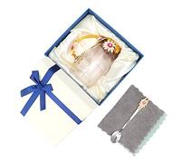 Emoshayoga Tasse en Verre Tasse à thé Fleur à café, Décor Floral Fait à la Main à Boisson en Verre émaillé avec Cuillère, Tissu pour thé café Jus de Lait Cadeau (Façon chrysanthème marron 350ML)