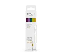 Emott - Uni Ball - Uni Mitsubishi Pencil - Pochette de 5 Feutres Retro Colors - Écrire, Dessiner, Tracer avec Style ! - Pointe Fine 0,4 mm - Bleu Vert, Orchidée, Lie de Vin, Jaune Paille, Vert Pomme