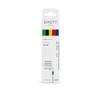 Emott - Uni Ball - Uni Mitsubishi Pencil - Pochette de 5 Feutres Vivid Colors - Pour Écrire, Dessiner, Tracer avec Style ! - Pointe Fine 0,4 mm - Bleu, Jaune, Rouge, Vert, Noir