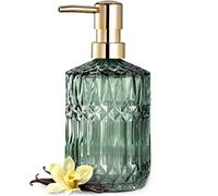 EMPO Distributeur de Savon en Verre Transparent avec Pompe en Plastique ABS, Distributeur de Lotion pour Cuisine, Salle de Bain (Vert)