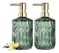EMPO Distributeur de Savon en Verre Transparent avec Pompe en Plastique ABS, distributeurs de Lotion pour Cuisine, Salle de Bain (2 Paquets Vert)