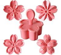 Emporte-pièce à piston fleur sakura, moule biscuits et fondant 5 pièces, 4 motifs, presse pâtisserie rose