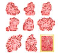 Emporte Piece Licorne, 8pcs Moule Biscuit Set, 3D Emporté Pièce Patisserie Enfants, Moule à Cookie en Plastique, Biscuit Cutters Unicorn pour Fondant, Décoration de Gateau