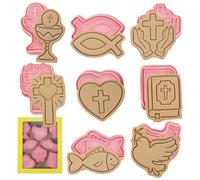 Emporte-pièces Chrétiens - Moule De Dessin Animé Pour La Sainte Communion, Moule À Biscuits Pour Baptême Religieux, Lot De 8 | Emporte-pièces 3D Avec Calice, Tasse Sacrée Pour Pâques, Halloween, Noël,