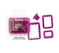 Decora 0255310 KIT 4 EMPORTE-PIÈCES RECTANGULAIRE CANNELE CM 1,5-3,5-5,5-7,5H2, Plastique, Rose