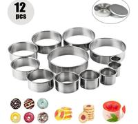 Emporte-pièces En Acier Inoxydable, 12pcs Cookies Cutter Rond Pour Pâtisserie Biscuits Cookie Fondant Donut Gâteaux Décoration