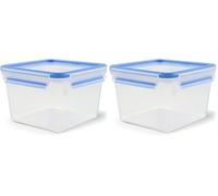 EMSA 508537, Boîte alimentaire rectangulaire avec couvercle, 1.75L,Transparent/bleu, Clip & Close (Lot de 2)