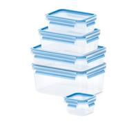 EMSA 512753 Alimentaires, Plastique, Transparent/Bleu, Tailles Variées, Lot de 5 Boîtes Lot de 5 (0,25L; 0,55L; 1L; 1,2L; 2L; 3L)