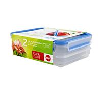Emsa 513576, 2 Boîtes alimentaires empilables par clip, 0,60 L, 100% hermétique, Transparent/bleu, Clip & Close