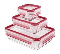 Emsa 514169 lot de 3 boîtes alimentaires en verre avec couvercle en plastique, 0.2, 0.5 et 1.3 Litre, Transparent/bleu, Clip & Close