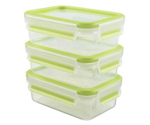 Emsa 515583 Alimentaires Clip & Close, Transparent/Vert, 0,55 Litre, Lot de 3 Boîtes