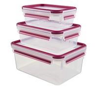 Emsa 515584 Alimentaires Clip & Close, Transparent/Rose, 0,55/1/2,3 Litre, Lot de 3 Boîtes
