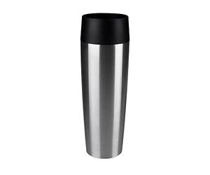 Emsa 515614 TRAVEL MUG GRANDE, Mug isotherme fermeture par pression Quick Press, 100% hermétique, silicone, 500ml, Argent