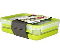 Emsa Boîte à repas Clip & Go 1,2 L – 3 compart., assiette sép., bande élast., transparent/vert