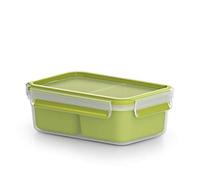 Emsa Boîte à Repas et En-cas avec 2 Inserts Pratiques et Couvercle, Volume : 1 Litre, Transparent/Vert, Clip & Go, 518101