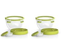 EMSA Boîte à Salade avec 2 Compartiments Pratiques et Couvercle, Boîte à Salade, Volume : 1 Litre, Transparent/Vert, Clip & Go, 518097 (Lot de 2)