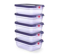 EMSA Boite hermetique alimentaire OneClick Lot de 5 x 1 Violet - 20 L | Boîtes de conservation étanches - Système breveté OneClick - Empilables pour le batch cooking - Compatibles lave-vaisselle