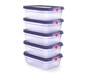 EMSA Boite hermetique alimentaire OneClick Lot de 5 x 1 Violet - 20 L | Boîtes de conservation étanches - Système breveté OneClick - Empilables pour le batch cooking - Compatibles lave-vaisselle