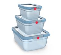 EMSA Boîtes de conservation OneClick Set - 3 pièces - Bleu | Préservez la fraîcheur 2x plus longtemps avec ces boîtes alimentaires étanches - Empilables et garanties 30 ans
