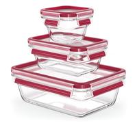 EMSA Clip & Close Boite de conservation en verre lot de 3 récipients | Boite verre alimentaire avec couvercle étanche - Compatible four micro-ondes congélateur - Empilable - Sans BPA - 1.93 L