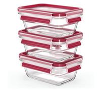 EMSA Clip & Close Boite de conservation en verre Lot de 3 x 0-45 L | Recipient en verre avec couvercle hermétique breveté - Conservation hygiénique - Compatible avec four