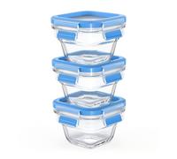 EMSA Clip & Close Boite hermetique alimentaire Verre Lot de 3 - Rouge | Conservation optimale des aliments - 100% hermétique pour le transport - Boîte de conservation en verre résistante au four