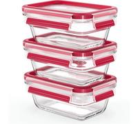 Emsa Clip&close Lot 3 Boîtes Alimentaires Rectangulaires En Verre, Four Jusqu'à 420°C, Froid Jusqu'à -40°C, Compatible Lave-Vaisselle, Empilable, Hermétique, Hygiénique, Garantie 30 Ans N1051100