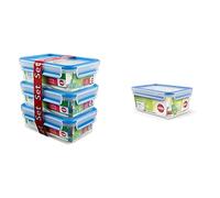 EMSA CLIP&CLOSE Lot 3 boîtes de conservation en plastique rectangulaires, 1L & Emsa 508544 Boîte alimentaire rectangulaire avec couvercle, 2.3 Litres, Transparent/bleu, Clip & Close