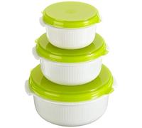 Emsa MICRO FAMILY Ensemble de 3 plats pour micro-ondes avec couvercle, 0,5/ 1/ 1,5 Litres, blanc/vert