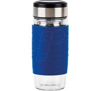 EMSA Tea Mug verre Bleu 0,4 L, Verre double paroi haute qualité, Manchon silicone, Infusion parfaite du thé, Filtre 2-en-1, 100 % étanche, 100 % sûr N2080500