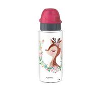 Emsa N30333 Gourde en Tritan pour enfants, capacité 0,5 litre, 100% sûre, pratique, hygiénique, étanche, bouchon intelligent, robuste, motif cerf, transparent