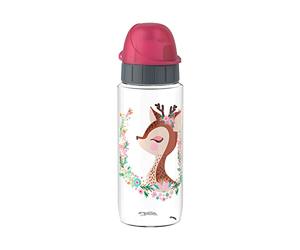 Emsa N30333 Gourde en Tritan pour enfants, capacité 0,5 litre, 100% sûre, pratique, hygiénique, étanche, bouchon intelligent, robuste, motif cerf, transparent