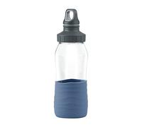 Emsa N31010 Drink2Go Gourde en verre - Capacité : 0,5 l - Bouchon à vis - 100% étanche - Hygiénique et pur - Manchon en silicone - Bleu aqua