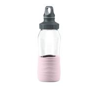 Emsa N31012 Drink2Go Gourde en verre | Capacité : 0,5 l | Bouchon à vis | 100% étanche/hygiénique/pur | Manchon en silicone | Poudre rose