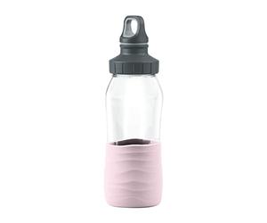 Emsa N31012 Drink2Go Gourde en verre | Capacité : 0,5 l | Bouchon à vis | 100% étanche/hygiénique/pur | Manchon en silicone | Poudre rose