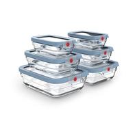 Emsa OneClick Boite de conservation en verre Set 6 pieces - Bleu | Boite hermetique alimentaire verre - Technologie OneClick brevetee - Compatible four 420 degres - Batch cooking