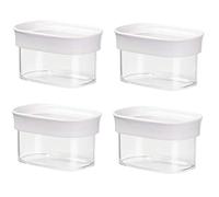 Emsa Optima 513554 x 4 Lot de 4 boîtes de conservation empilables pour les stocks secs, volume 0,18 l, rectangulaires, blanc/transparent,