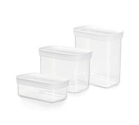 Emsa Optima N1142700 Lot de 3 boîtes de conservation sèches, rectangulaires, 0,45, 1, 1,6 l, 100% sûres, hygiéniques, peu encombrantes, joint frais, design transparent, fermeture à cliquet
