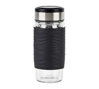 EMSA Tea Mug verre Noir 0,4 L, Verre double paroi haute qualité, Manchon silicone, Infusion parfaite du thé, Filtre 2-en-1, 100 % étanche, 100 % sûr N2080300