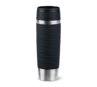 EMSA Travel Mug Waves Grande 500ml Noir/Acier Inoxydable - Couvercle Silicone/Acier/PP - Isolation Thermique, Base Antidérapante - 8.3cm x 24cm
