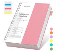 EMSHOI Carnet A4 ligné pour le collège, bloc-notes à spirale 150 feuilles/300 pages, 100 g/m², couverture PVC, notes autocollantes, poche, anneau porte-stylo, règle, marque-page, journal ligné pour