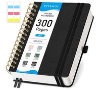EMSHOI Carnet A5 ligné au format College, bloc-notes à spirale 150 feuilles/300 pages, 100 g/m², couverture rigide, notes autocollantes, poche, anneau porte-stylo, règle, marque-page, journal ligné