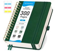 EMSHOI Carnet A5 ligné pour le collège, bloc-notes à spirale 150 feuilles/300 pages, 100 g/m², couverture rigide, notes autocollantes, poche, anneau porte-stylo, règle, marque-page, journal ligné pour
